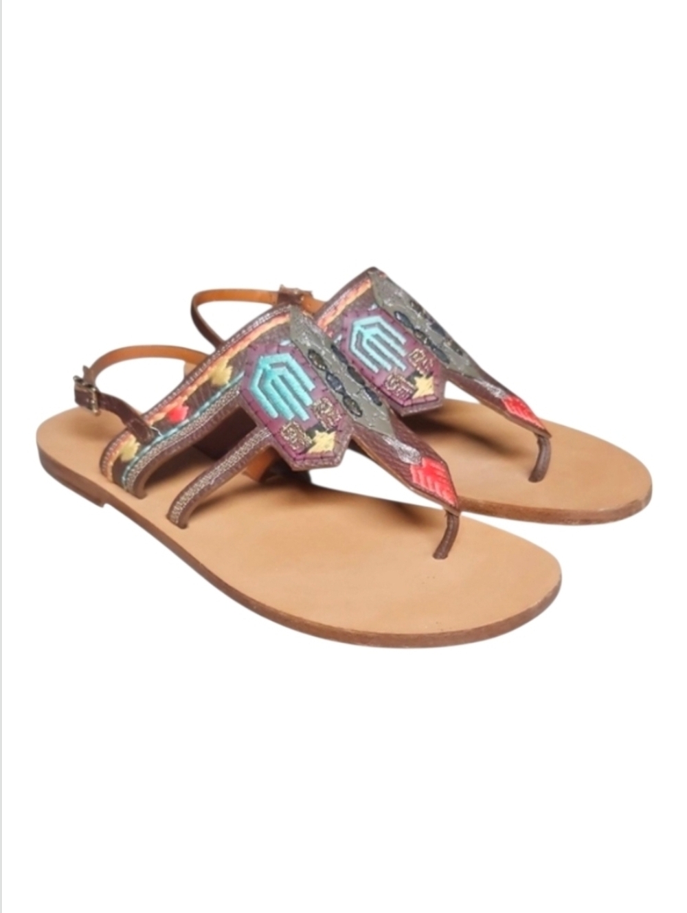VALENTINO GARAVANI | Embroidered Thong Leather Sandals EU 37.5 / US 7.5